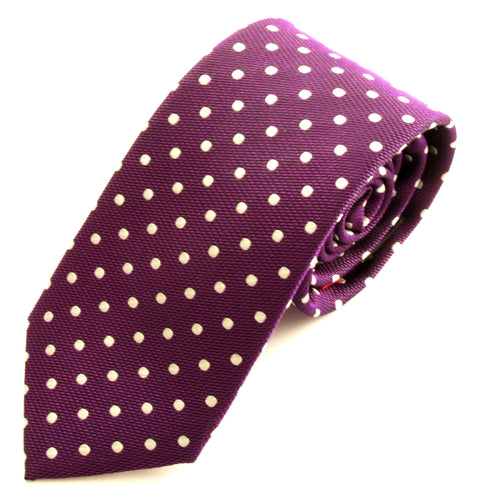 Purple Silk Tie With White Polka Dots by Van Buck