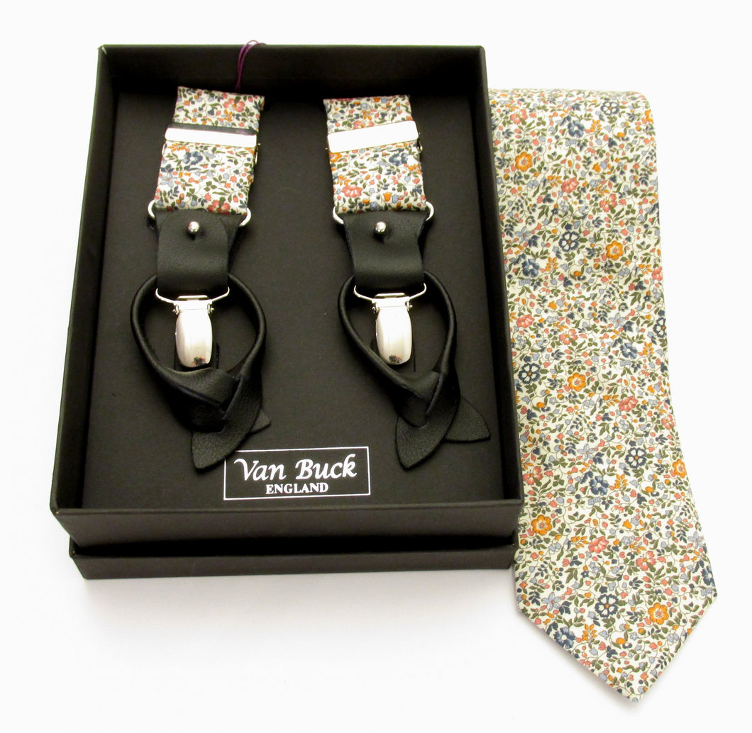Katie & Millie Tan Tie & Trouser Braces Gift Set Made with Liberty Fabric