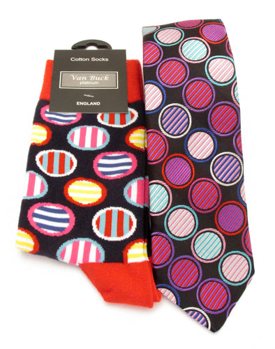 Van Buck Limited Edition Geometric Circle Silk Tie & Socks Gift Set