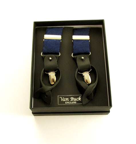 Navy Blue Silk Paisley Trouser Braces