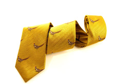 Gold Walking Pheasant Country Silk Tie by Van Buck
