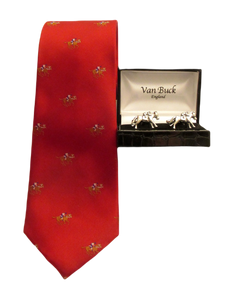 Red Horse Racing Silk Tie & Cufflink Set by Van Buck