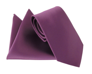 Purple Satin Wedding Tie and Pocket Square Set by Van Buck