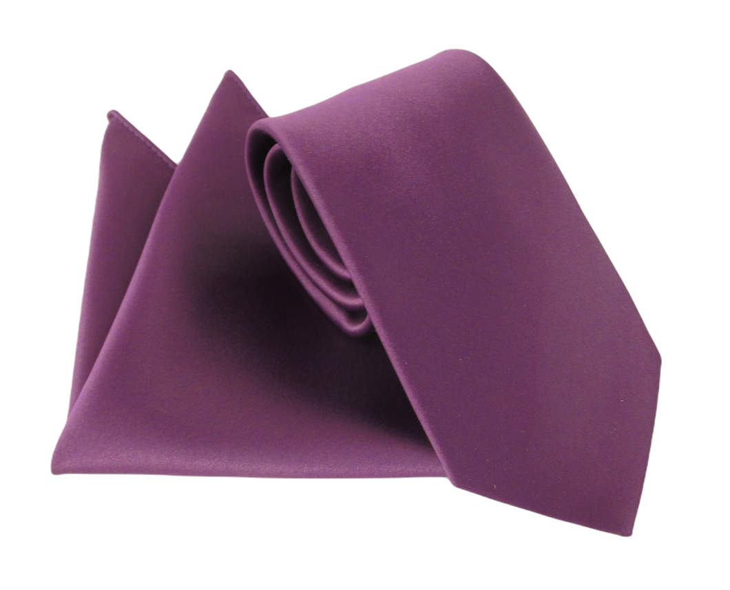 Purple Satin Wedding Tie and Pocket Square Set by Van Buck