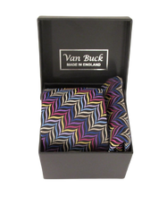Van Buck Limited Edition Black with Lilac Herringbone Silk Tie & Pocket Square Set