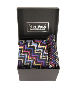 Van Buck Limited Edition Black with Lilac Herringbone Silk Tie & Pocket Square Set