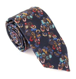 Limited Edition Navy & Tan Floral Vine Silk Tie by Van Buck