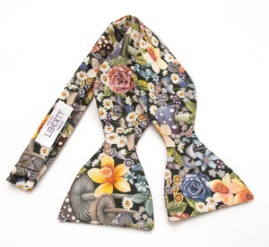Curious Land Grey Self Tie Bow Tie Made with Liberty Fabric