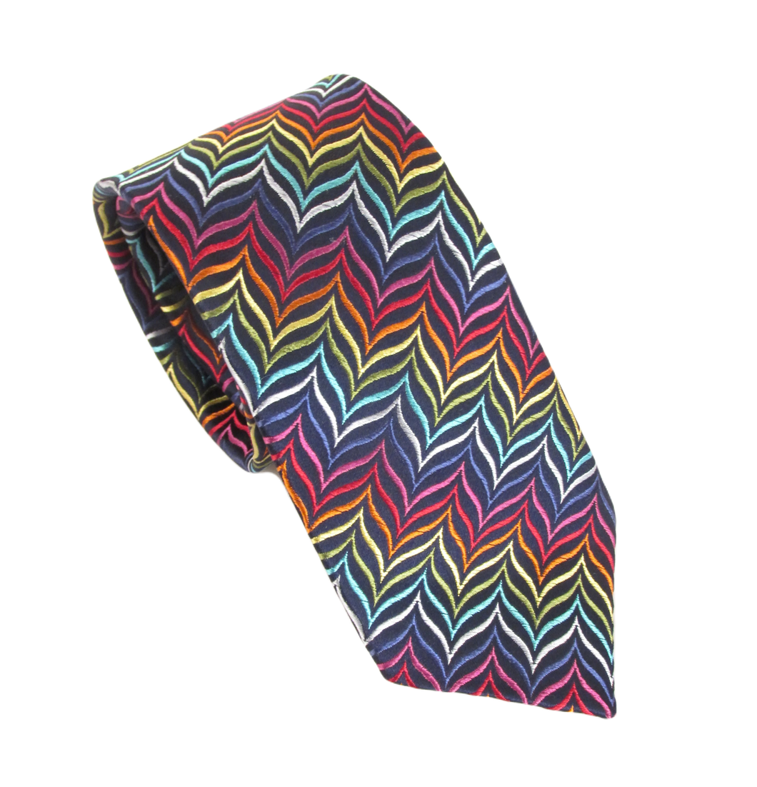 Van Buck Limited Edition Exclusive Navy with Multicoloured Herringbone Silk Tie