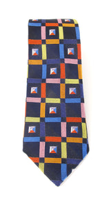 Limited Edition Navy Blue Geometric Squares Silk Tie by Van Buck