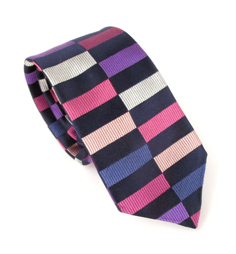 Limited Edition Navy & Pink Rectangle Silk Tie