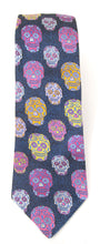 Limited Edition Navy Blue Wave with Orange Skull Silk Tie by Van Buck