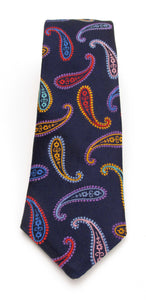 Limited Edition Navy Silk Tie with Pink Paisleys by Van Buck