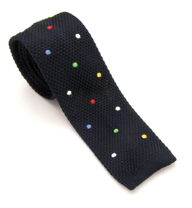 Navy Blue Knitted Tie with Multicoloured Dots by Van Buck