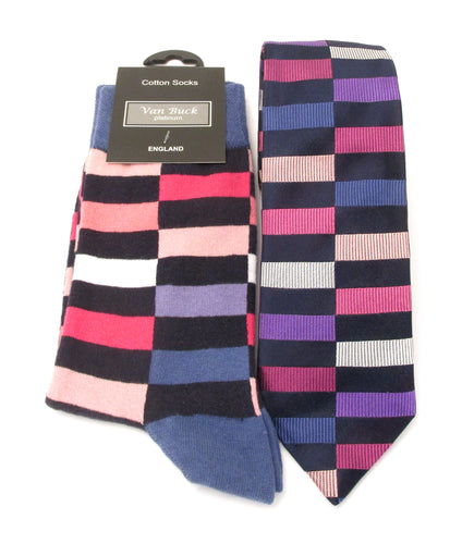 Van Buck Limited Edition Pink Blocks Silk Tie & Socks Gift Set