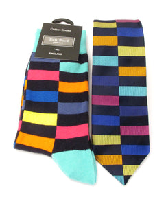 Van Buck Limited Edition Multicoloured Blocks Silk Tie & Socks Gift Set