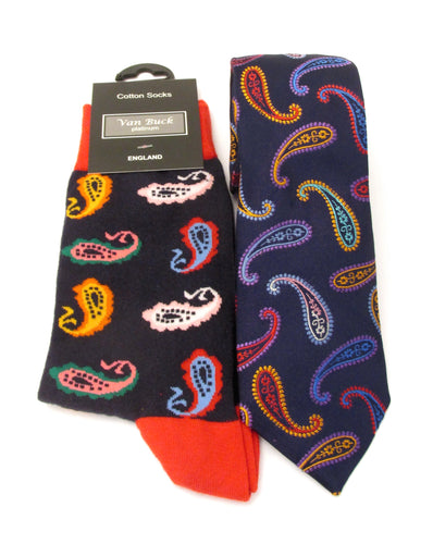 Van Buck Limited Edition Multicoloured Paisley Silk Tie & Socks Gift Set