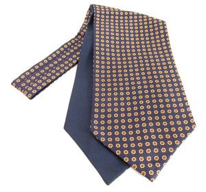 Navy Blue Flower Fancy Silk Cravat by Van Buck
