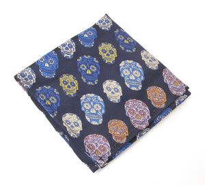 Limited Edition Blue Skull Silk Pocket Square by Van Buck