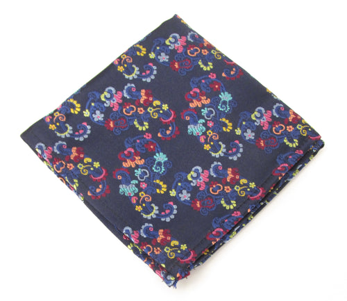 Limited Edition Navy Floral Vine Silk Pocket Square by Van Buck