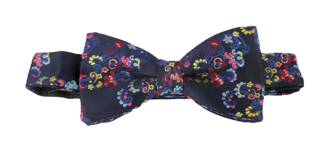 Limited Edition Navy Floral Vine Silk Bow Tie by Van Buck