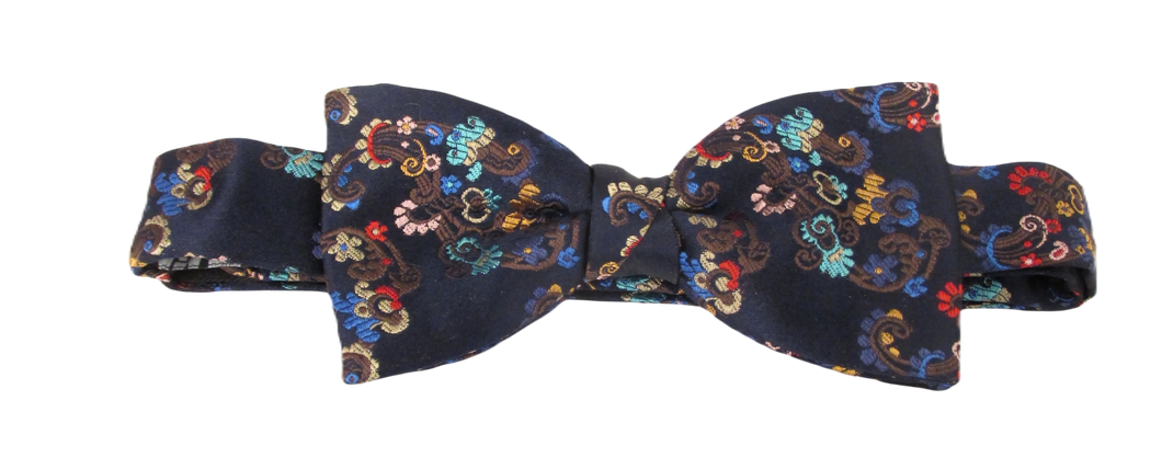 Limited Edition Navy & Tan Floral Vine Silk Bow Tie by Van Buck