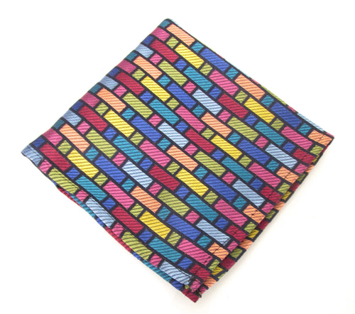 Limited Edition Pastel Multicoloured Bricks Silk Pocket Square by Van Buck