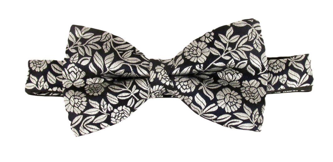 Silver Leaf Silk Bow Tie by Van Buck