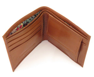 Brown Leather Coin Wallet Trimmed with Thorpe Green Liberty Fabric