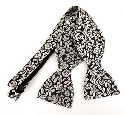 Silver Leaf Self-Tied Silk Bow Tie by Van Buck