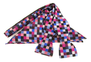 Pink Block Self-Tied Silk Bow Tie & Pocket Square Set by Van Buck