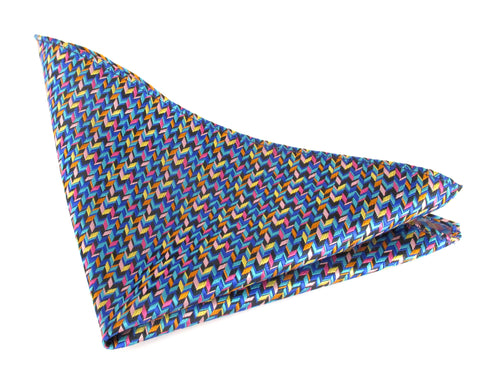 Multicoloured Herringbone Silk Pocket Square by Van Buck