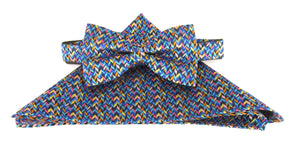 Multicoloured Herringbone Silk Bow Tie & Pocket Square Set Tie by Van Buck