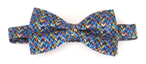 Multicoloured Herringbone Silk Bow Tie by Van Buck