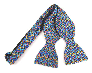 Multicoloured Herringbone Self-Tied Silk Bow Tie by Van Buck