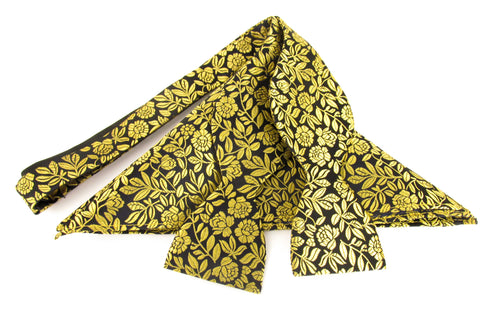 Gold Leaf Self-Tied Silk Bow Tie & Pocket Square Set by Van Buck