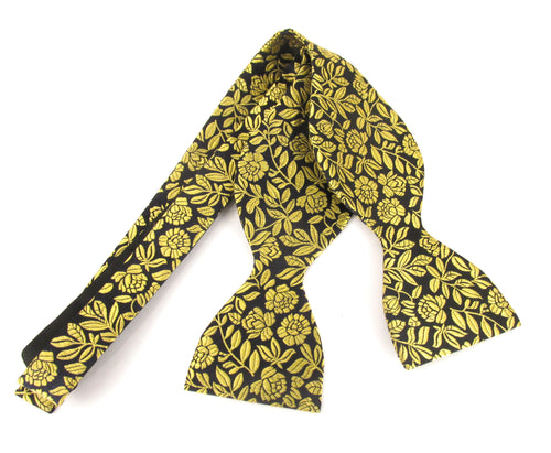 Gold Leaf Self-Tied Silk Bow Tie by Van Buck