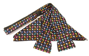 Multicoloured Geometric Self-Tied Silk Bow Tie & Pocket Square Set by Van Buck