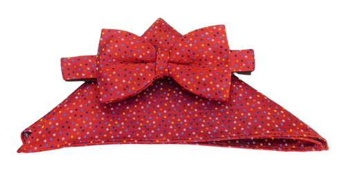 Multicoloured Red Dot Silk Bow Tie & Pocket Square Set Tie by Van Buck