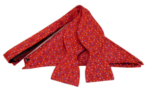 Red Multicoloured Dot Self-Tied Silk Bow Tie & Pocket Square Set by Van Buck