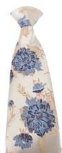 Beige & Blue Large Floral Clip On Tie by Van Buck