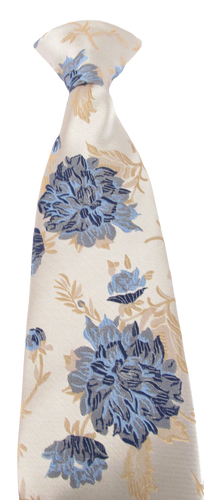 Beige & Blue Large Floral Clip On Tie by Van Buck
