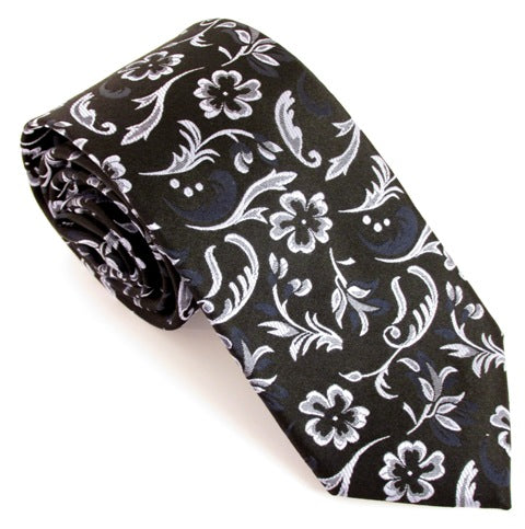 Pale Blue Flower & Vine Silk Tie by Van Buck