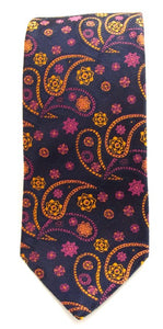 Orange & Pink Floral Paisley Silk Tie by Van Buck