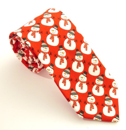 Red Snowman Cotton Christmas Tie by Van Buck