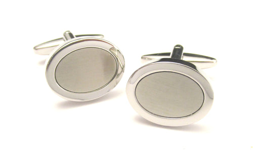Silver Brushed Oval Cufflinks by Van Buck