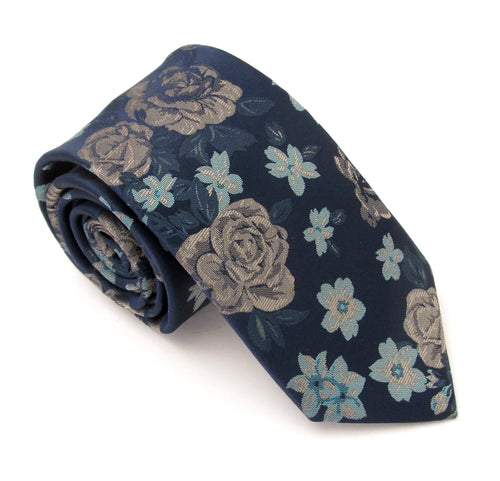 Teal Detailed Floral Patterned Tie by Van Buck