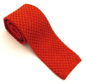 Bright Red Knitted Marl Silk Tie by Van Buck