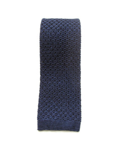 French Navy Knitted Marl Silk Tie by Van Buck