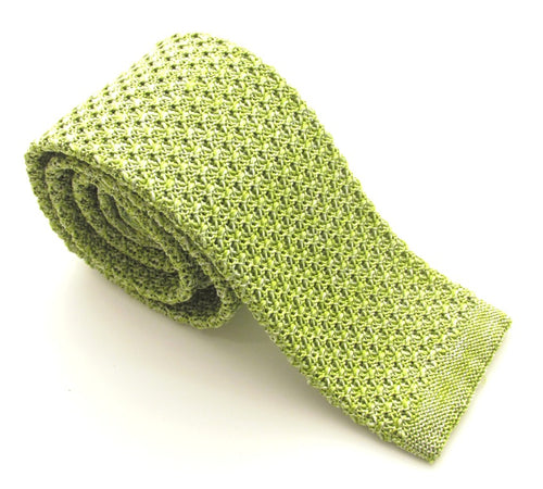 Lime Green Knitted Marl Silk Tie by Van Buck